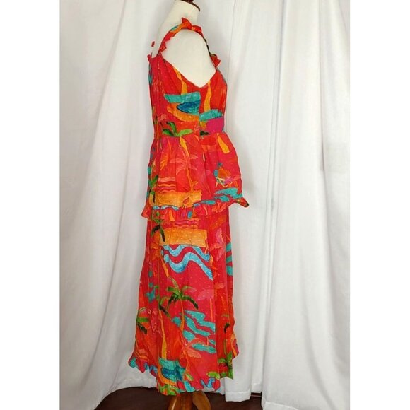 FARM Rio Midi Dress XL Red Ipanema Ruffle Sleeveless Tropical Resortwear - Picture 5 of 15